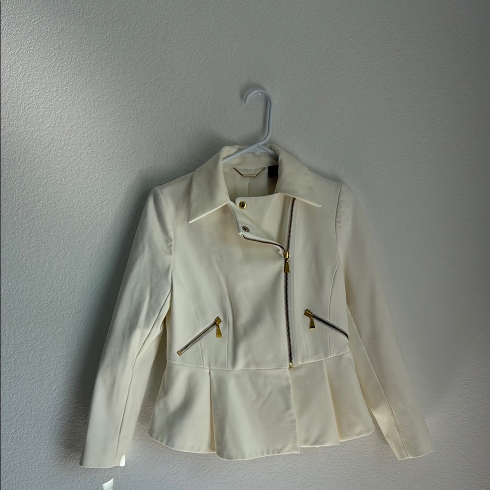 Black Label Cream and Gold Leather Moto Jacket